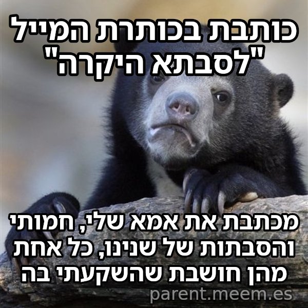 דוב הווידויים meme: כותבת בכותרת המייל "לסבתא היקרה" / מכתבת את אמא שלי, חמותי והסבתות של שנינו, כל אחת מהן חושבת שהשקעתי בה